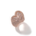Luxurious rose gold heart-shaped ring featuring baguette and pavé set cubic zirconia - US 6 / Rose Gold