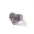 Hip hop heart ring with rectangular purple zircon and pave-set white crystals - US 7 / Silver Purple