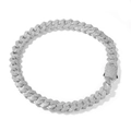 Men's hip-hop 19mm silver rhodium plated cuban link chain necklace with zircon stones - 16inch / Silver