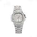 Reloj de cuarzo hip hop para hombre en plata con esfera cuadrada de diamantes brillantes - Plateado