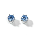 Macro detail of 8mm round blue zircon earrings with a classic six-prong silver setting - Silver Blue Stone Style (Single)