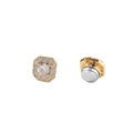 Macro detail of magnetic earring featuring octagonal zircon design and secure back attachment - Gold Square Style (Single)