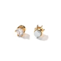 Detail view of 8mm gold magnetic stud earrings with round cubic zirconia and six-prong setting - Gold Round Style (Single)
