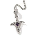 Collier hip hop aile de dragon avec pierre violette et chaîne corde argentée - Pendentif Argent (Chaîne de Corde)