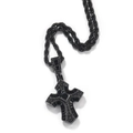 Dettaglio del pendente a croce hip hop con zirconi neri micro-pave e catena a corda - Catena 3mm / Pendente Piccolo Tutto Nero (NPT2052)