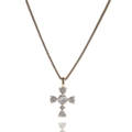 Macro-opname van gouden kruis hanger met vijf fonkelende ronde zirkonia edelstenen - S925 Goud / Roestvrijstalen Ketting