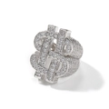 Macro shot of silver hip hop ring with dollar sign and pave set cubic zirconia crystals - US 8 / Silver