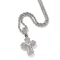 Collana con pendente a croce hip hop in argento con micro-zirconi e catena a corda - Catena 3mm / Pendente Piccolo Argento (NPT2052)