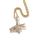 Close-up of hip hop pendant featuring full pave zircon inlay and gold rope chain - Gold Pendant + Rope Chain