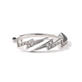 Detail of silver lightning bolt ring with sparkling cubic zirconia on white background - Silver