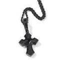 Colgante de cruz negra hip hop con circonitas baguette y cadena de cuerda negra - Negro