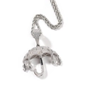 Dettaglio macro del ciondolo a ombrello hip hop argento con segno del dollaro e zirconi - Argento + 3mm 24inch Catena a Corda