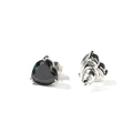 Détails de boucles d'oreilles en forme de cœur avec pierres en zircon noir et griffes en argent - Pierre Noire Cœur