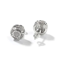 Hip hop round stud earrings with gold plating and paved sparkling cubic zirconia - Full Zircon 4-Leaf Round Style / Silver