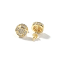 Hip hop style gold round screw-back stud earrings with full iced out cubic zirconia stones - Full Zircon 4-Leaf Round Style / Gold