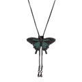 Mini Schmetterling Halskette in Gunmetal-Schwarz mit smaragdgrünen und schwarzen Kristallen - Grünschwarz