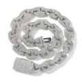 Hip-hop heavy link chain necklace with sparkling zircon pavé coffee bean links - Bracelet-Size S / Silver