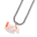 Pink silicone protective ring and silver metal curb chain for electronic devices - Steel + Pink