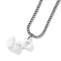 Universal electronic device neck lanyard with silver metal chain and white silicone loops - Steel + White Stone