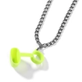Neon green silicone holder with silver chunky metal chain strap for electronic devices - Steel Color + Fluorescent Yellow