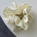 Detailed view of beige lace scrunchie with delicate embroidery and soft fabric textures - Off-white Scrunchie