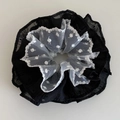 Vintage polka dot lace scrunchie with layered black chiffon and white mesh fabric - Large / Black