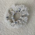 Floral lace hair scrunchie with blue and yellow flower patterns on soft fabric - Multicolor Floral Lace Style (Model G)