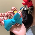 Elastici per capelli con fiocchi a righe e smiley per donna, in cotone rosso, blu e nero - Fiocco Blu
