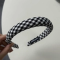 Detailed close-up of a handmade black and white gingham padded headband with soft sponge - Black Gingham Narrow Headband