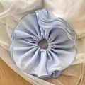 Elegant light blue double-layer chiffon scrunchie with dark blue edge ruffles - Blue