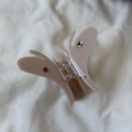Pink acetate butterfly hair claw clip with colorful rhinestones and glitter finish - Beige