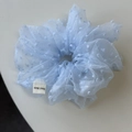 Elastico per capelli in organza azzurra a pois stile francese con etichetta a mano - Blu