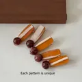 Set of 5 minimalist duckbill hair clips with amber and ivory ink smudge marble patterns - Brown Semicircle