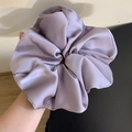 Detailed view of wisteria purple oversized satin scrunchie with silky pleated texture - Large / Purple