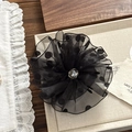Pinza de pelo elegante en malla negra de lunares con cristal para estilo retro francés - Negro