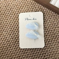 Floral bow hair clips with white lace trim and light blue fabric in a sweet twin pack set - Lace Fat Teardrop Bow Style
