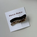 Set of two wavy acetate hair clips in solid black and tortoise shell pattern on card - Deep Coffee Series