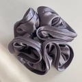 Elegant satin silk scrunchie in deep smoky grey with a premium metallic gloss finish - Grey Purple