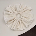 Elegant oversized cream pleated scrunchie hair tie with delicate chiffon texture - Off-white