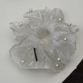 Chouchou géant en organza blanc avec rayures argentées et perles élégantes pour femmes - Blanc Cassé