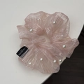 Chouchou géant en organza rose avec résille argentée et perles élégantes pour cheveux - Rose
