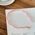 Detail eines rosa gedrehten Haarreifs mit goldenem Anhänger auf einem Lifestyle-Buch - Rosa