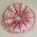 French style dual-tone pink and white ruffled chiffon scrunchie with layered lace design - Pink