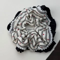 Detail of lace hair scrunchie with red hearts, black stripes and faux pearl trim - Black Striped Artificial Pearl Scrunchie