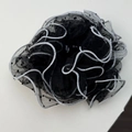 Polka dot mesh hair scrunchie with white woven edge for elegant messy bun styling - Black