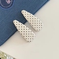Paio di fermagli per capelli in tessuto crema a pois neri con trama in lino - Stile Goccia d'Acqua Grande (Singolo)
