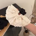 Elegante elastico per capelli in pizzo traforato color crema e nero ricamato - Bianco Sporco