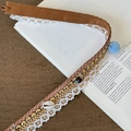 Bohemian braided belt with brown suede, white lace details, shells, and wooden beads - Brown Suede Lace Shell Accessory Style (Model E)