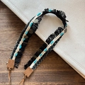 Bohemian hand-woven ethnic belt with blue beads and metal coins on a rustic background - Black Tassel Metal Coin Decorative Strap Style (E)