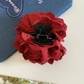 Gros plan sur la pince à cheveux rose en dentelle rouge foncé avec broderie détaillée - Rouge